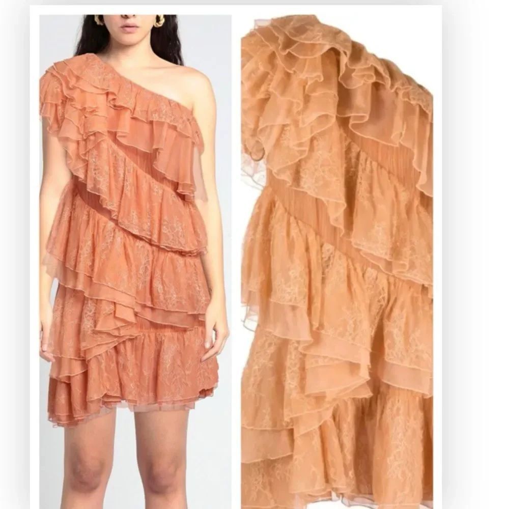 ULLA JOHNSON Oversize Ruttled One-Shoulder Short Dress $950